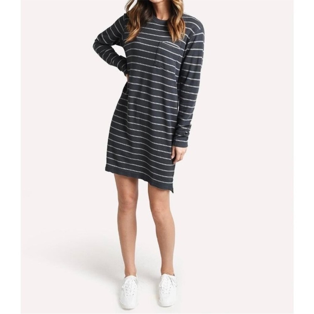 ATM Anthony Michael Melillo 100% Pima Cotton Striped Long Sleeve Shirt Dress L - Picture 2 of 11